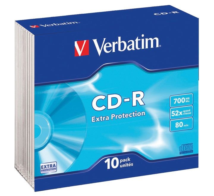 verbatim pack 10 cd-r 52x slim  case 43415