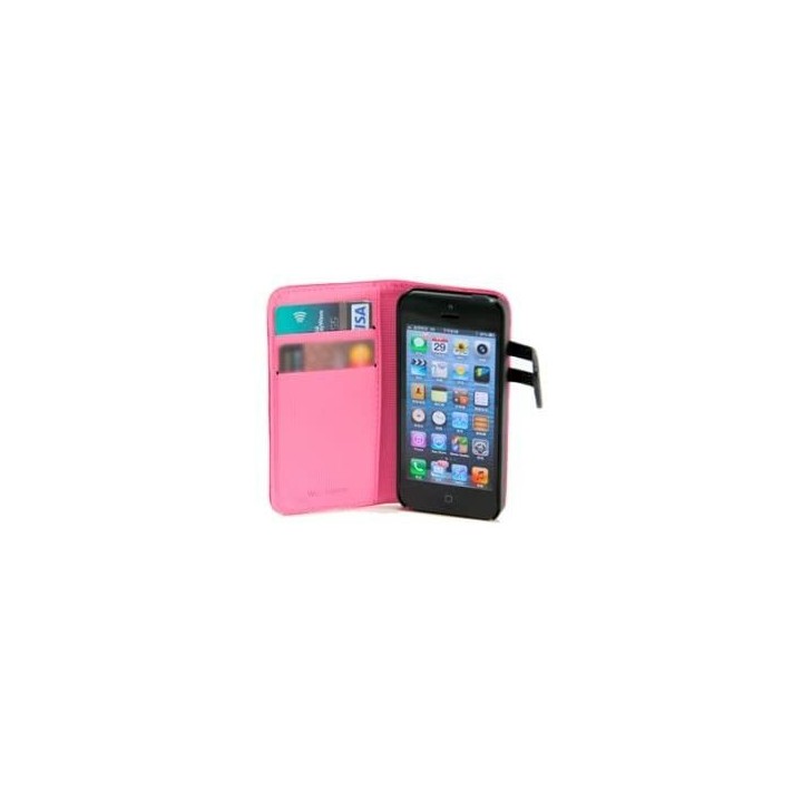 funda wazzabee para iphone 5 polipiel, marco interior plastico, cierre magnetico, rosa (wb-m30wp-pk)