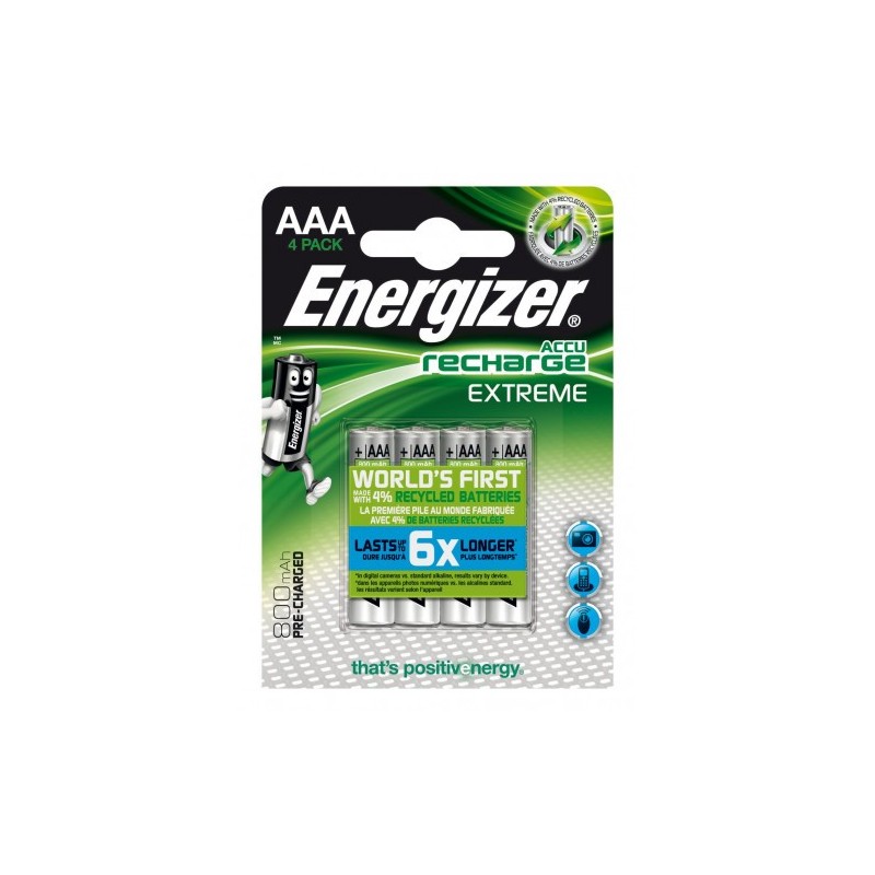 energizer blister 4 pilas recargables extreme potencia 800 mah tipo hr03 energizer e300624400