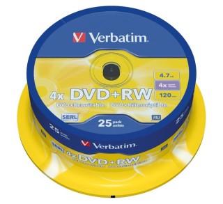 verbatim bobina 25u dvd+rw serl 4x 4.7gb 43489