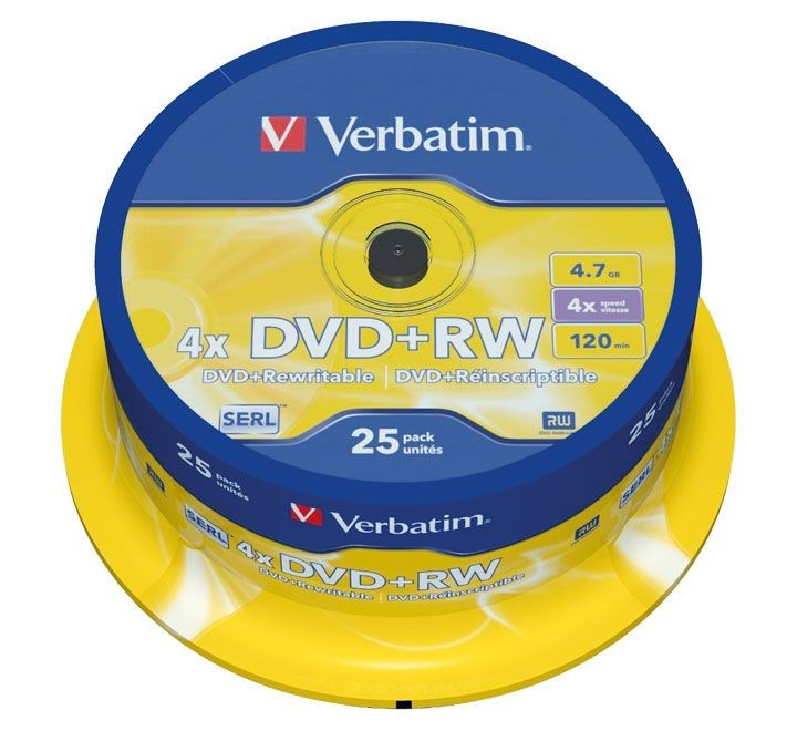 verbatim bobina 25u dvd+rw serl 4x 4.7gb 43489