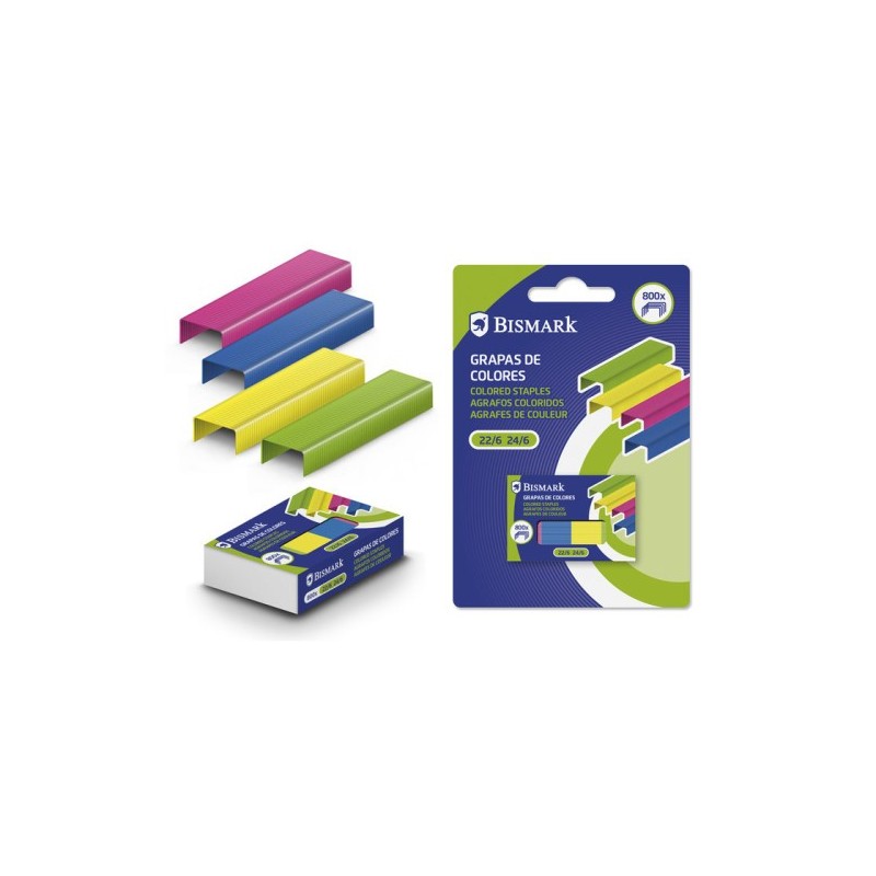 bismark caja de 800 grapas de colores no 22/6-24/6 metalizadas bismark 331279