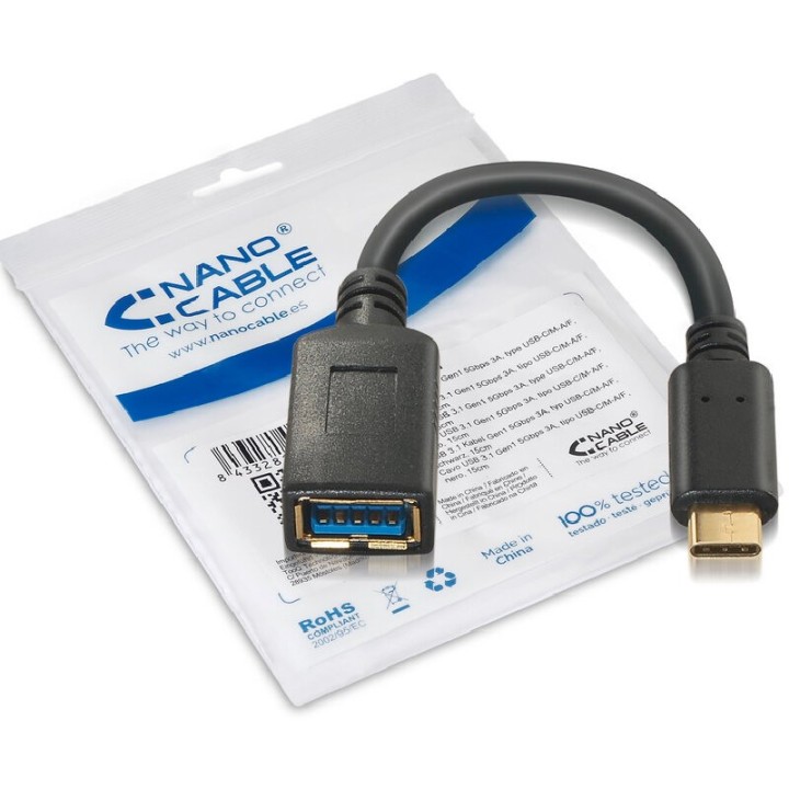 nanocable cable usb 3.1 gen1 3a, usb-c/m-a/f, 15cm