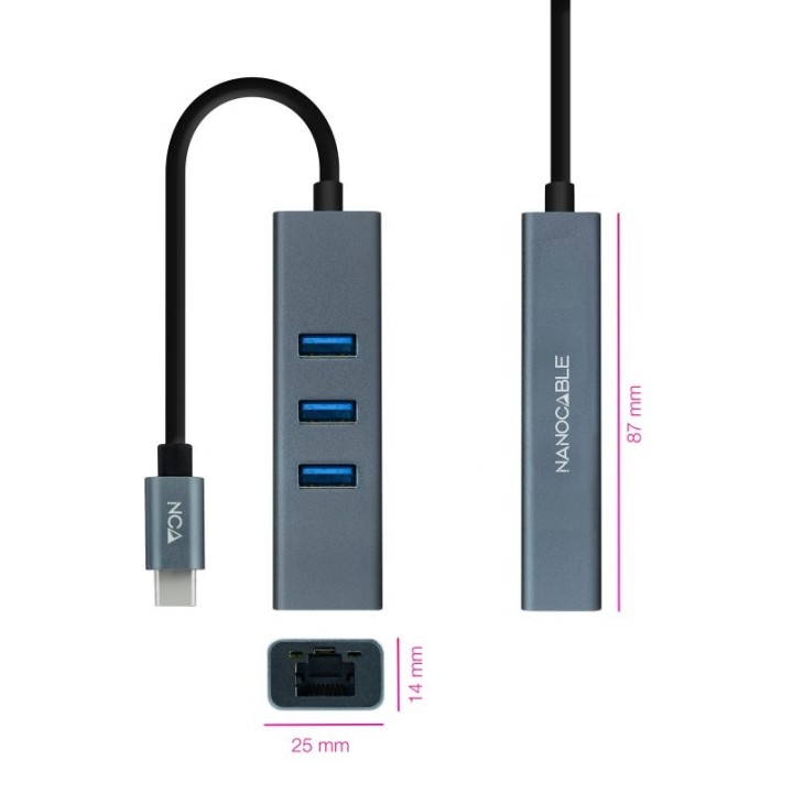 nanocable conversor usb-c ethernet +3xusb 3.0