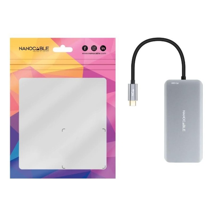nanocable hub usb-c 3xusb-a+2xhdmi+rj45+tf+sd+pd