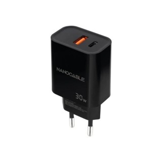 nanocable cargador usb-c/pd+usb-a/qc 30w negro