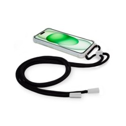 funda cool iphone 15 plus transparente negro incluye cordon negro 150cm
