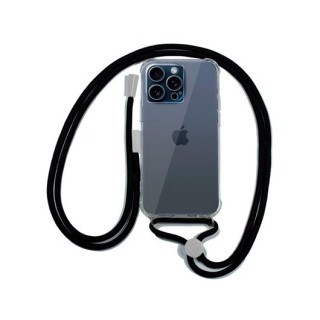 funda cool iphone 15 pro transparente negro incluye cordon negro 150cm