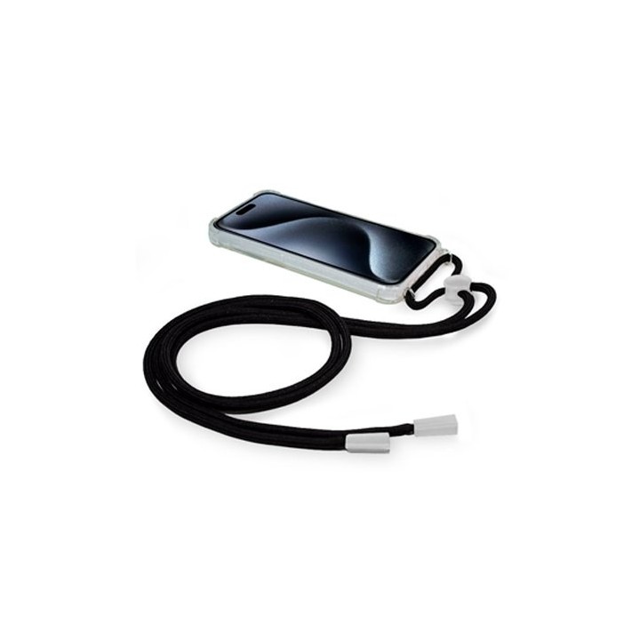 funda cool iphone 15 pro transparente negro incluye cordon negro 150cm