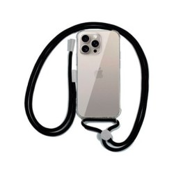 funda cool iphone 15 pro max transparente negro incluye cordon negro 150cm