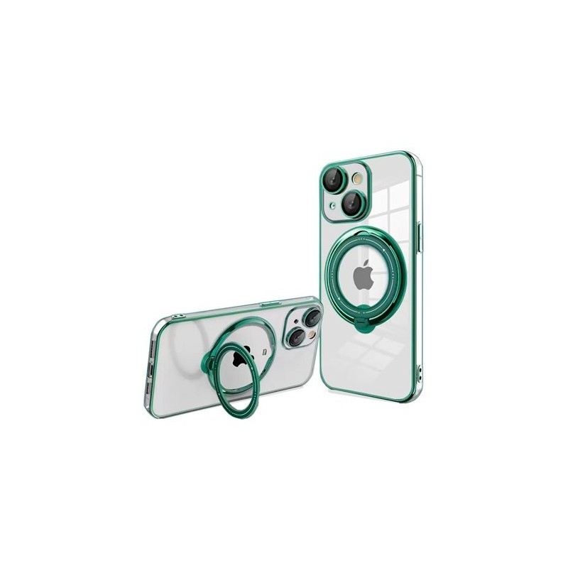 funda cool iphone 15 plus magnetica ring verde transparente compatible cargador magnetico