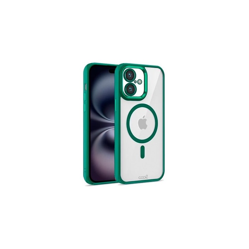 funda cool iphone 16 magnetica verde transparente borde verde compat c.magnetico
