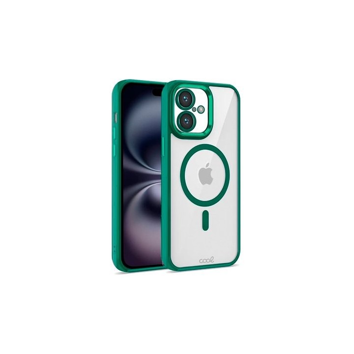 funda cool iphone 16 magnetica verde transparente borde verde compat c.magnetico