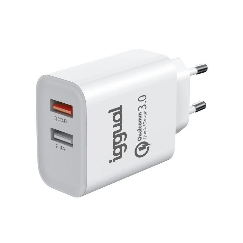 iggual cargador doble 2xusb carga rapida qc3.0 30w