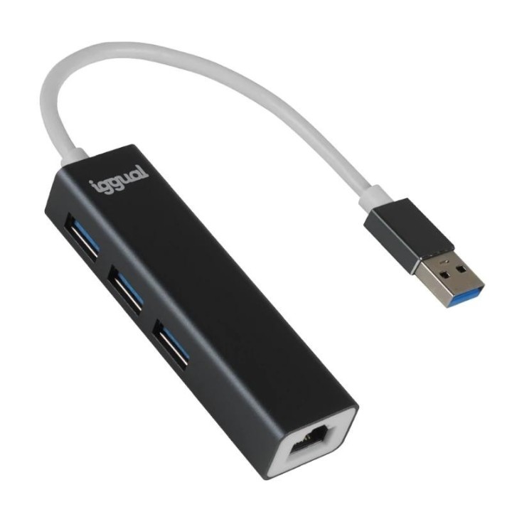 iggual hub usb-a 3 puertos usb 3.0 + rj45 gigabit