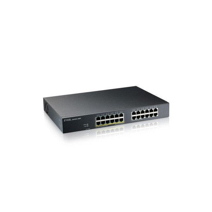 zyzel zyxel gs1915-24ep, 24-port gbe, 12 port poe, 130 watt 802.3at, rackmount y desktop, sin ventil