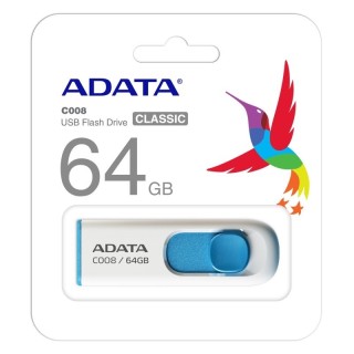 adata lapiz usb c008 64gb usb 2.0 blanco/azul