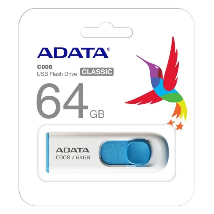 adata lapiz usb c008 64gb usb 2.0 blanco/azul