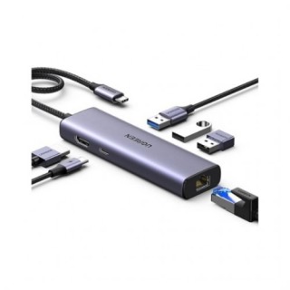 hub ugreen 6en1 usb-c a hdmi + 3xusb-a + rj45 + pd 4k60hz usb 3.0 pd 100w gigabit rj45