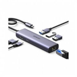 hub ugreen 6en1 usb-c a hdmi + 3xusb-a + rj45 + pd 4k60hz usb 3.0 pd 100w gigabit rj45