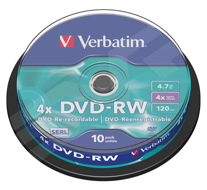 verbatim bobina 10u dvd-rw 4x 4.7gb serl 43552