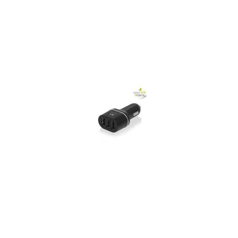 ewent cargador usb ewent para coche -  3 puertos -  24w -  smart ic -  negro