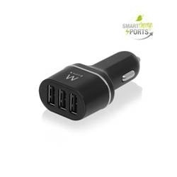 ewent cargador usb ewent para coche -  3 puertos -  24w -  smart ic -  negro