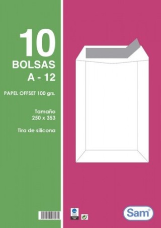 sam paquetes de 10 bolsas blancas, con tira de silicona tamano 250x353 100 grs. sam 665108