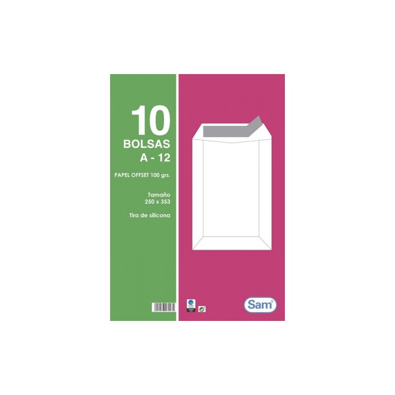 sam paquetes de 10 bolsas blancas, con tira de silicona tamano 250x353 100 grs. sam 665108