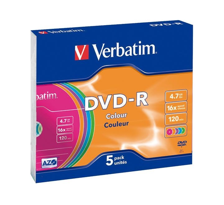verbatim pack 5u dvd-r 16x 4.7gb slim case 43557