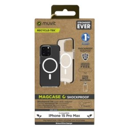 muvit funda muvit recycletek magsafe shockproof 3m para apple iphone 15 pro max transparente - negra