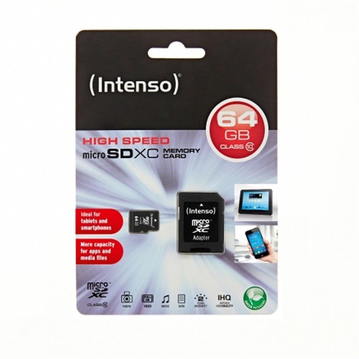 intenso 3413490 micro sd clase 10 64gb c/adapt