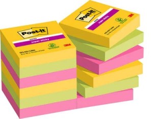 post-it pack 12 blocs 90 hojas notas adhesivas 47,6x47,6mm super sticky coleccion carnival caja cart