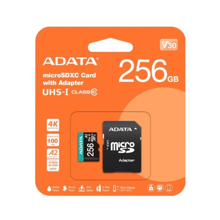 adata microsdxc/sdhc uhs-i u3 256gb c/adapt