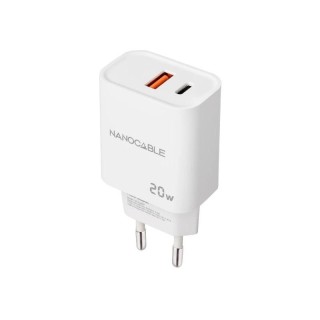 nanocable cargador usb-c/pd+usb-a/qc 20w blanco