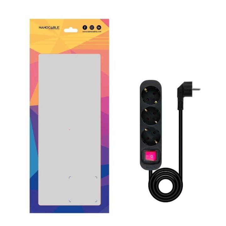 nanocable regleta 3 tomas interruptor negro