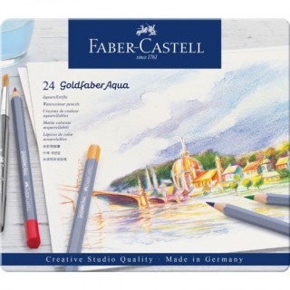 faber-castell estuche de metal con 24 lapices de colores acuarelables goldfaber. faber castell 11462