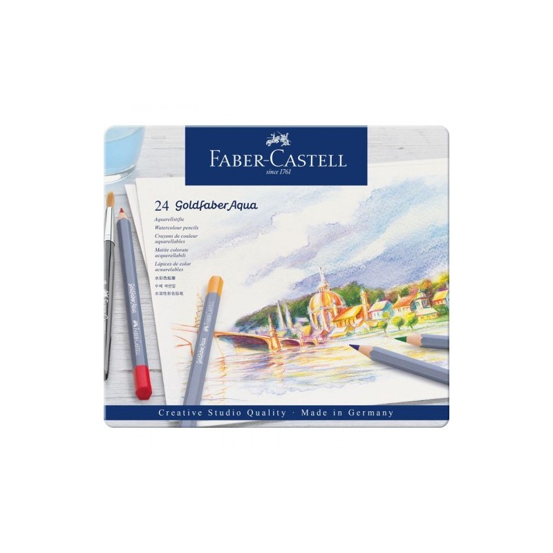 faber-castell estuche de metal con 24 lapices de colores acuarelables goldfaber. faber castell 11462