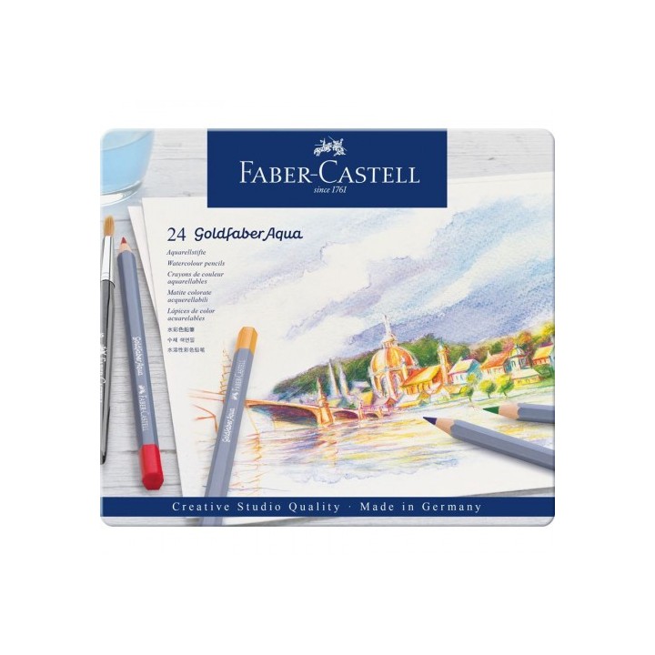 faber-castell estuche de metal con 24 lapices de colores acuarelables goldfaber. faber castell 11462