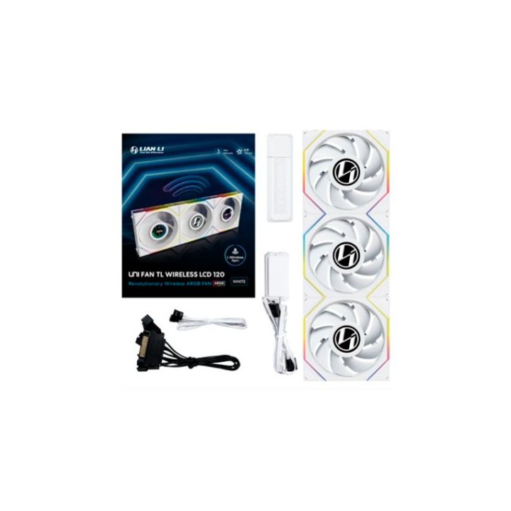 ventilador 120x120 lian li unifan tl-lcd wireless white 1.6 lcd pack 3u l-wireless argb 1900rpm 28.5