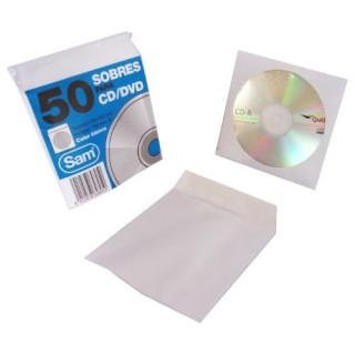 sam paquete 50 sobres para cd / dvds. blanco 90 grs. ventana plastic0 108 diametro 125x125 engomado