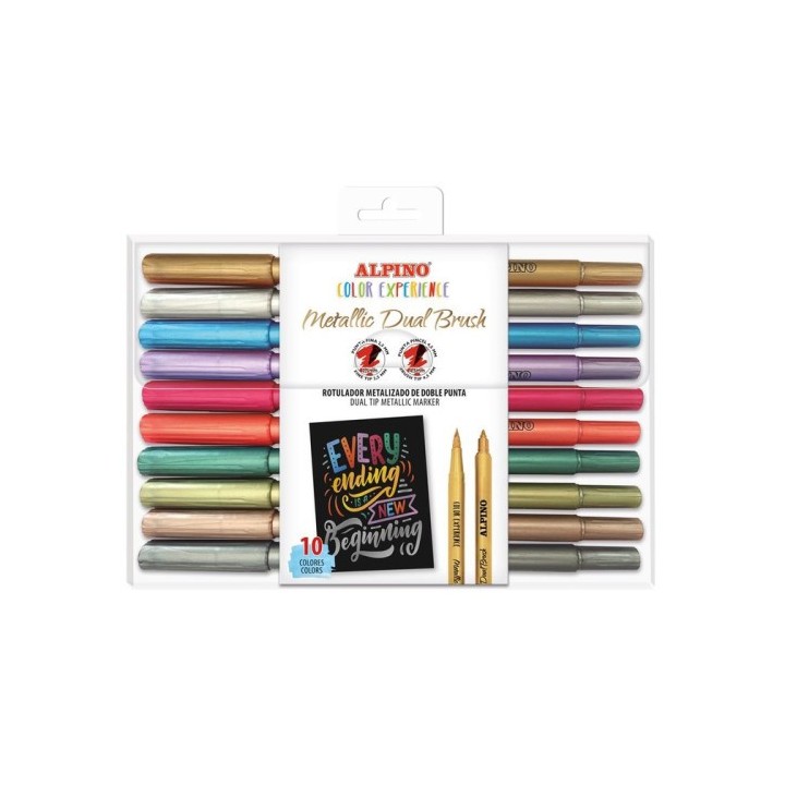 alpino estuche 10 rotuladores metallic dual brush lettering alpino ar001091