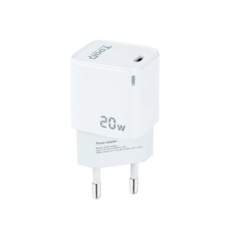 tooq cargador de pared usb-c pd20w, blanco