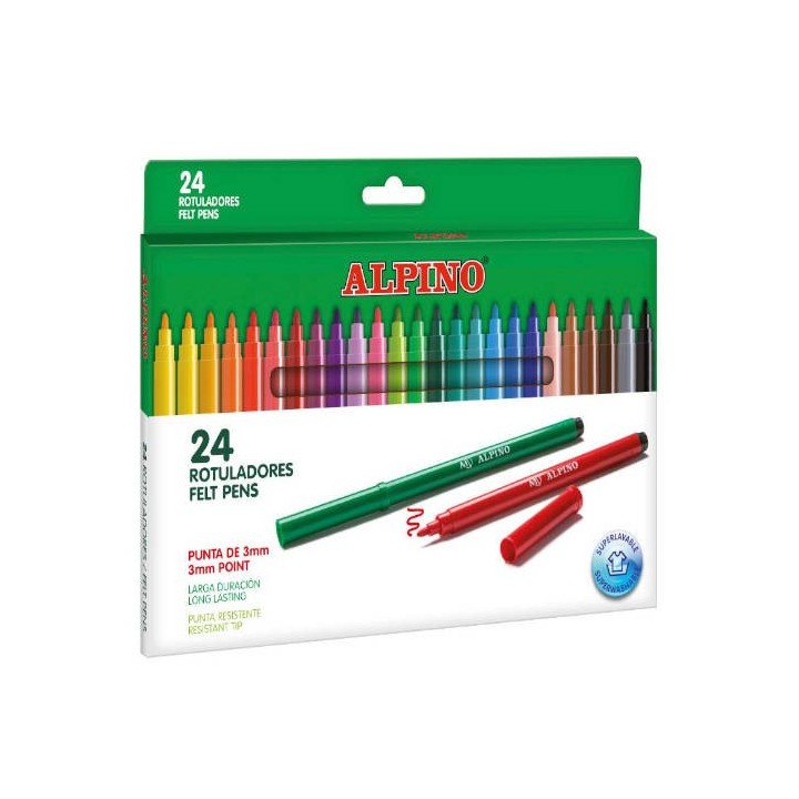 alpino estuche 24 unidades rotuladores punta fina colores surtidos alpino ar001003n
