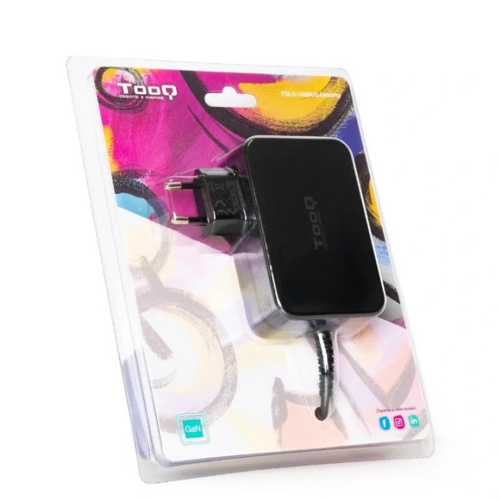 tooq cargador portatil gan usb-c pd 90w negro