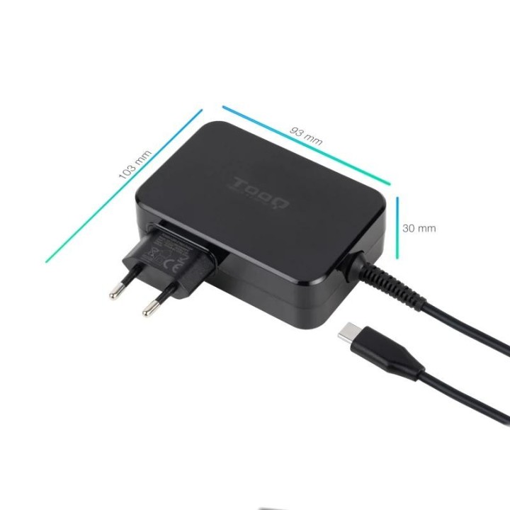 tooq cargador portatil gan usb-c pd 100w negro
