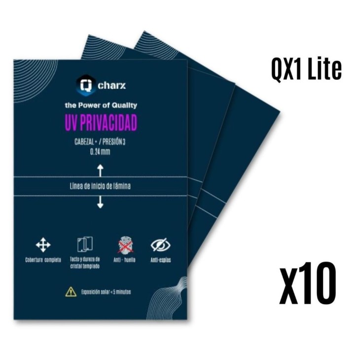 qcharx international laminas de fijacion qcharx ultravioleta hd privacidad pack 10 para qx1lite