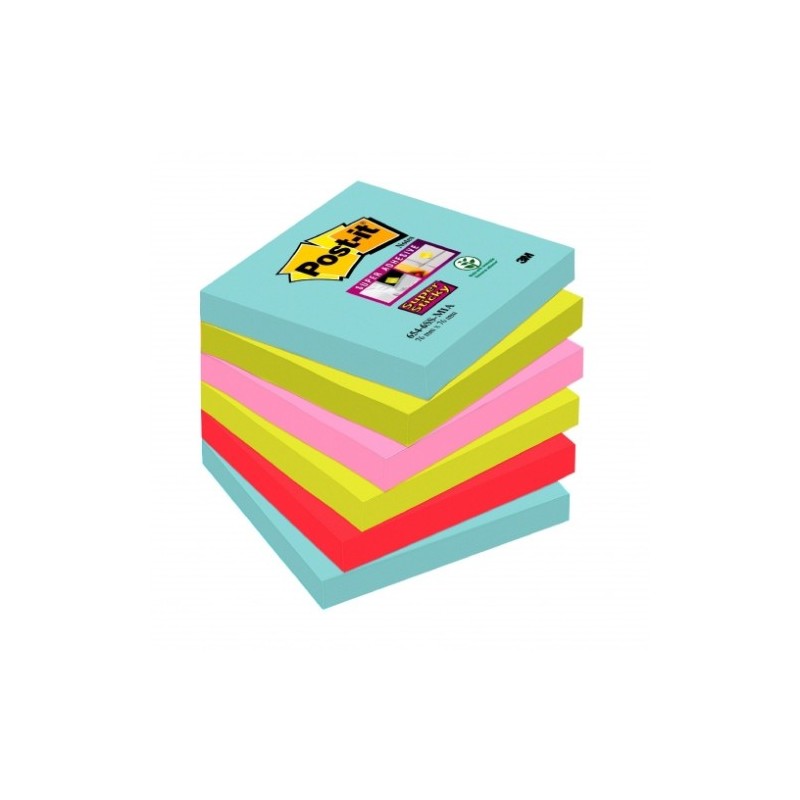post-it pack 6 blocs 90 hojas notas adhesivas 76x76mm super sticky coleccion cosmic 654-6ss-cos post