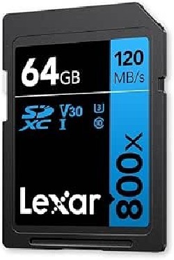 lexar lexar 64gb professional 800x pro sdxc uhs-i cards,  up to 150mb/s read, c10 v30 u3