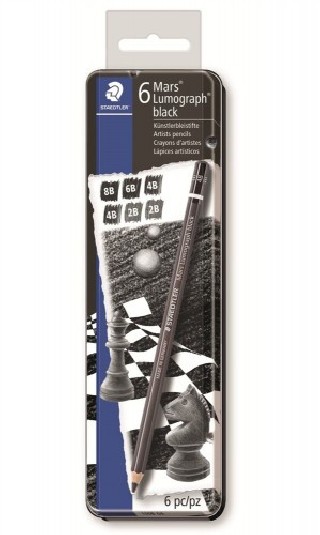 staedtler estuche de metal con 6 lapices, graduaciones 8b, 7b, 6b, 4b, 2b y hb staedtler 100b g6